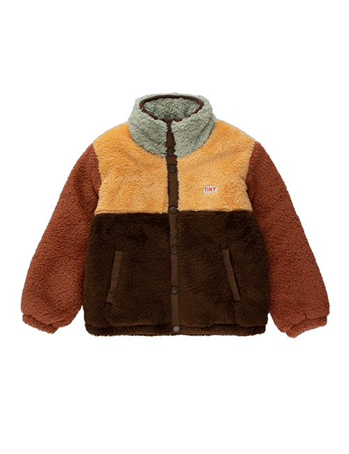[TINY COTTONS]  COLOR BLOCK POLAR SHERPA JACKET_dark brown/soft yellow [3Y]