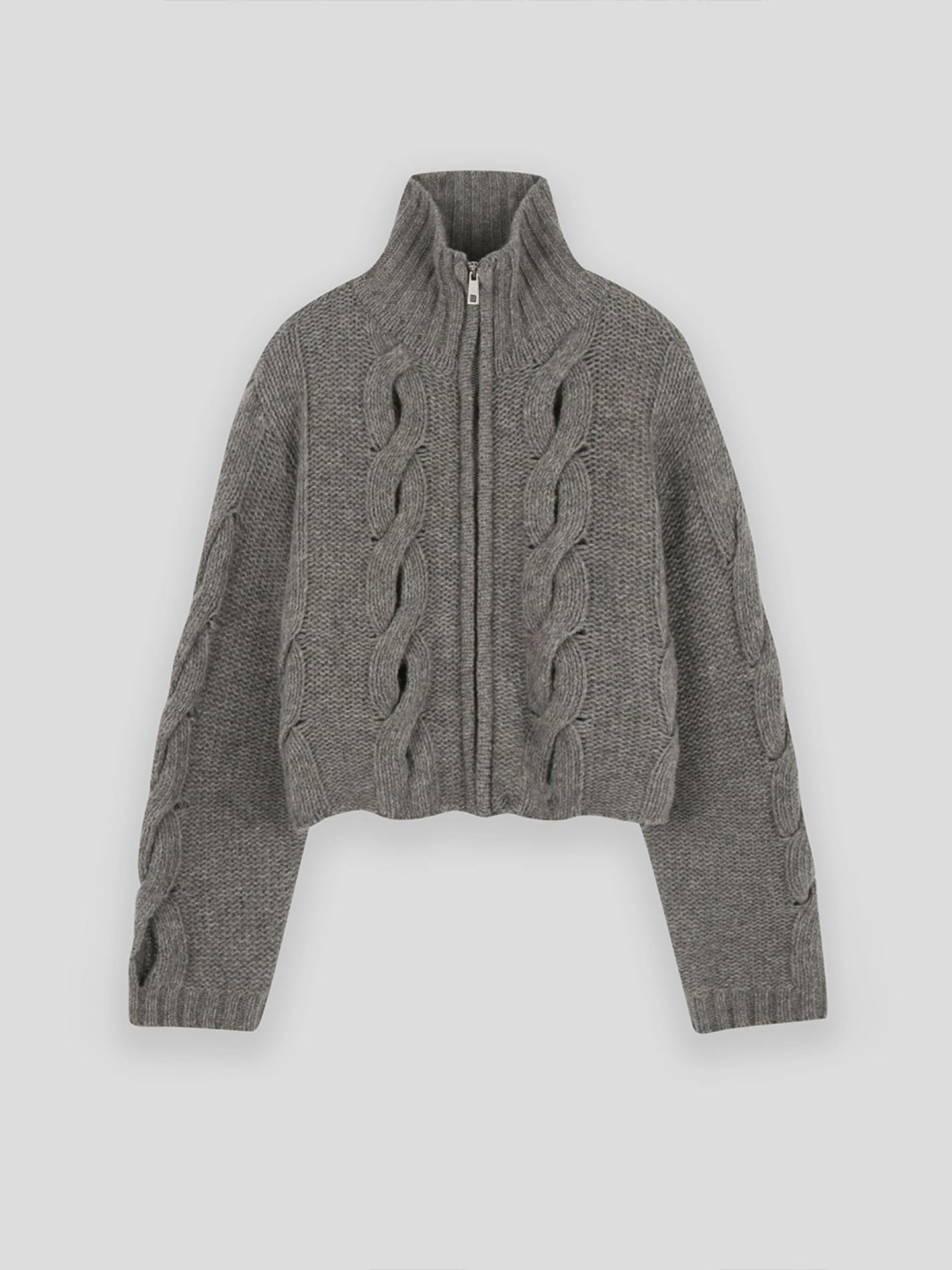 CROP CABLE ZIP-UP KNIT (GRAY) [NOPROMISE] 회원 할인가 KRW 50,000