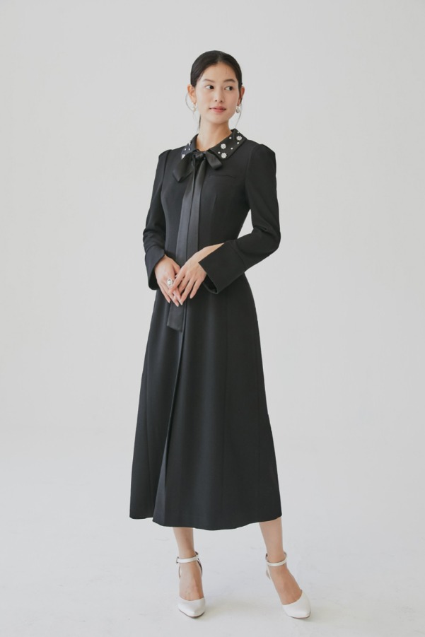 [김나영 노필터티비 착용]TIA Beaded collar dress (Black)