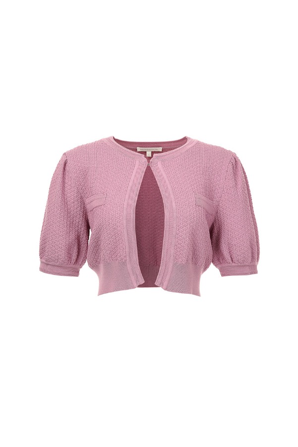 AUBREE Puff sleeve short cardigan (Plum pink)