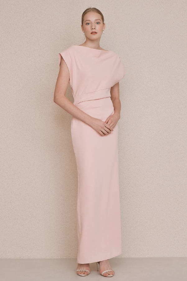 ATHENA Asymmetric sleeve maxi dress (Light pink)