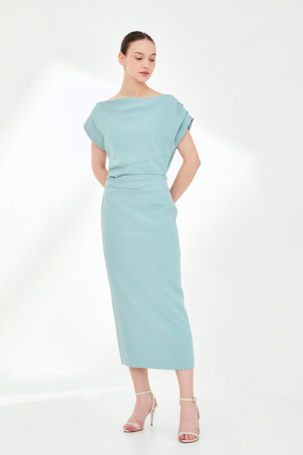 ATHENA Asymmetric sleeve H-line dress (Mint)