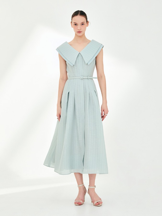 ASHLEY Wide collar flared dress (Pale mint)