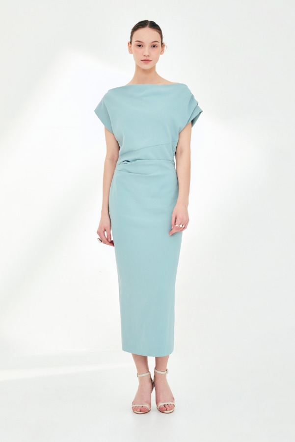 [서지혜 착용]ATHENA Asymmetric sleeve H-line dress (Mint)