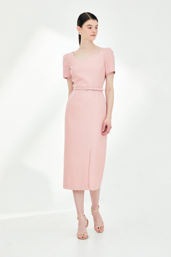 [서현진 착용]ROWAN Curved neck H-line dress (Salmon pink)