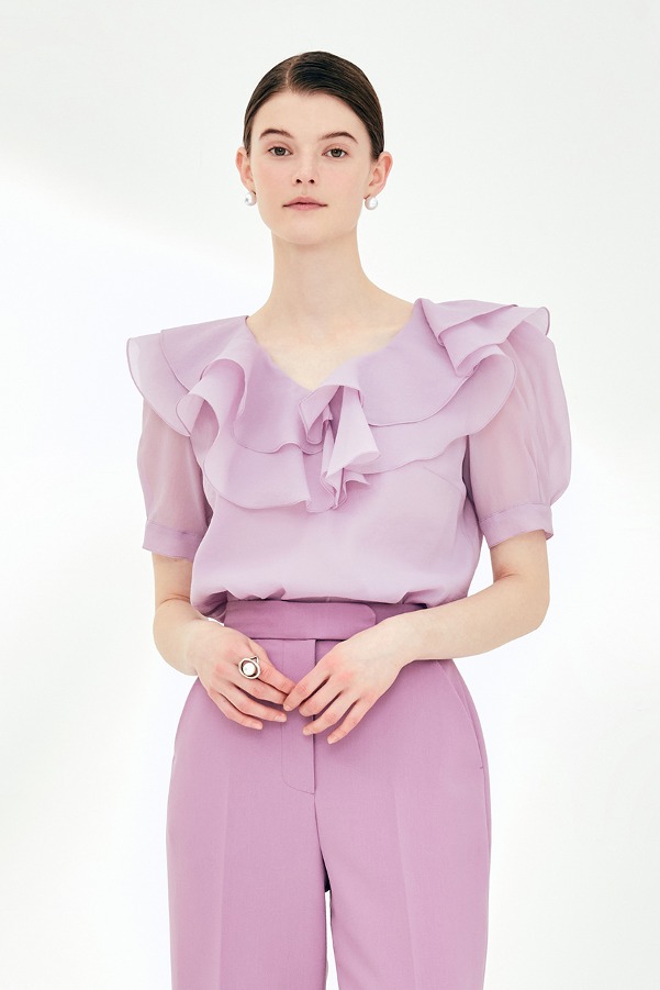 [성유리 착용]VALLERIE Organza ruffle blouse (Bright lavender)