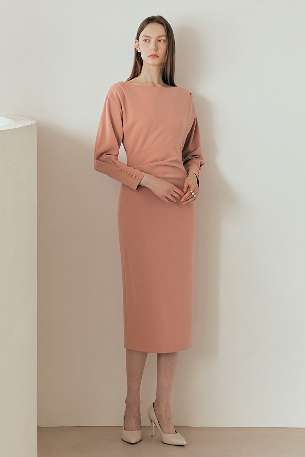 [엄지원 착용]ATHENA Boatneck dolman sleeve H-line dress (Rosy pink)