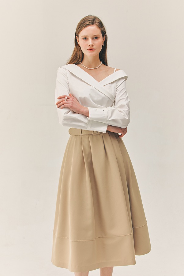 VAILA Waist tuck detail voluminous skirt (Beige)