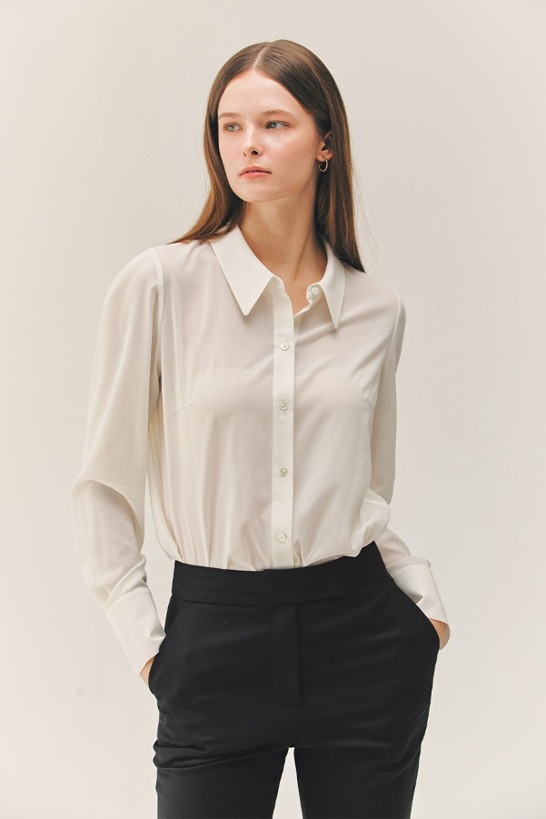 HAISLEY Stand collar silk blouse (Ivory)