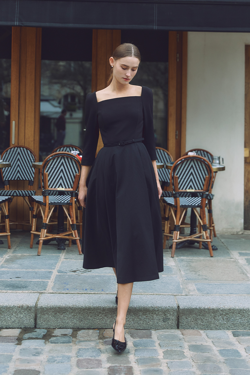 ●BAU by Bride And You●ALVIN Square neck flared long dress Plan your wedding with bride and you