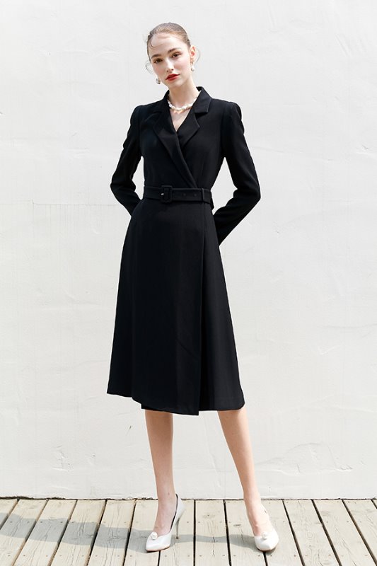 [한소희,신민아,박민영,수지 착용]MONICA Classic notched collar tuxedo dress (Black)