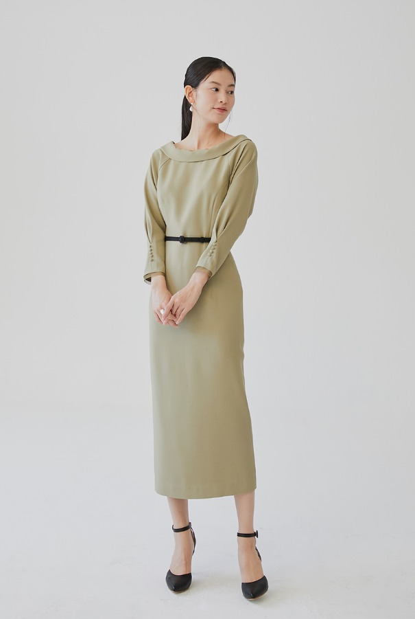 OSCAR Boatneck H-line dress (Olive green)