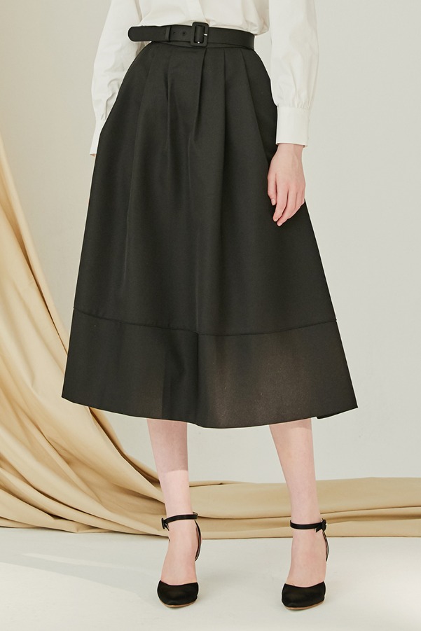 [손예진 착용]VAILA Waist tuck detail voluminous skirt (Black)