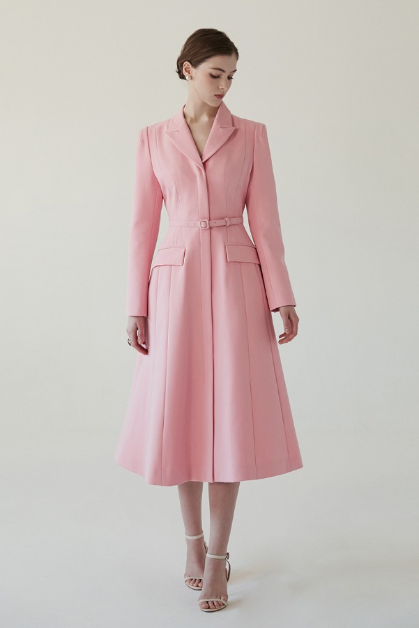 AGATHA Notched collar A-line dress (Pink)
