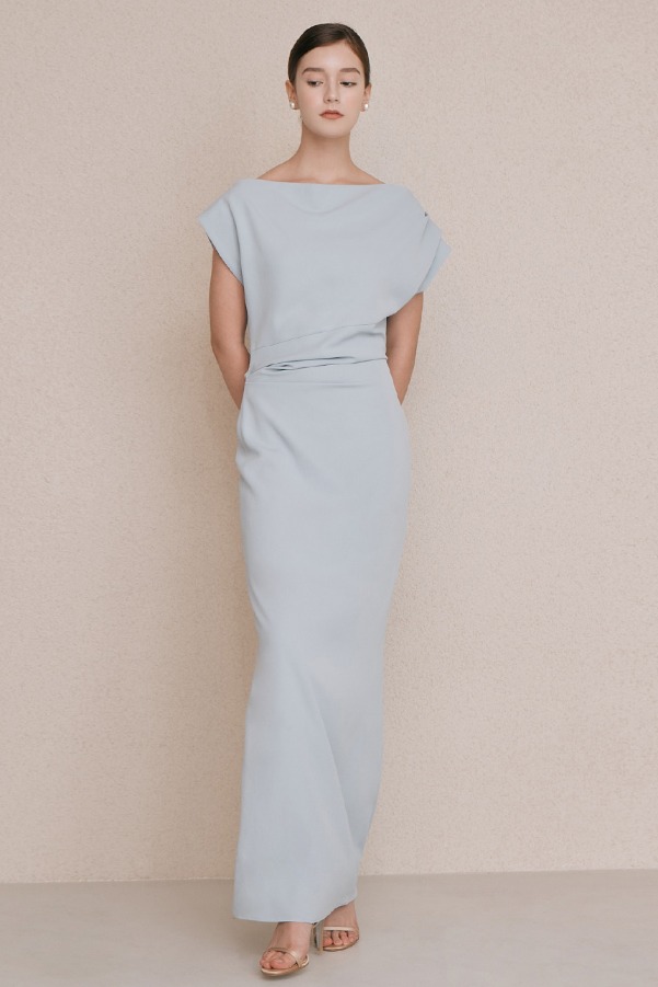 ATHENA Asymmetric sleeve maxi dress (Light cornflower blue)