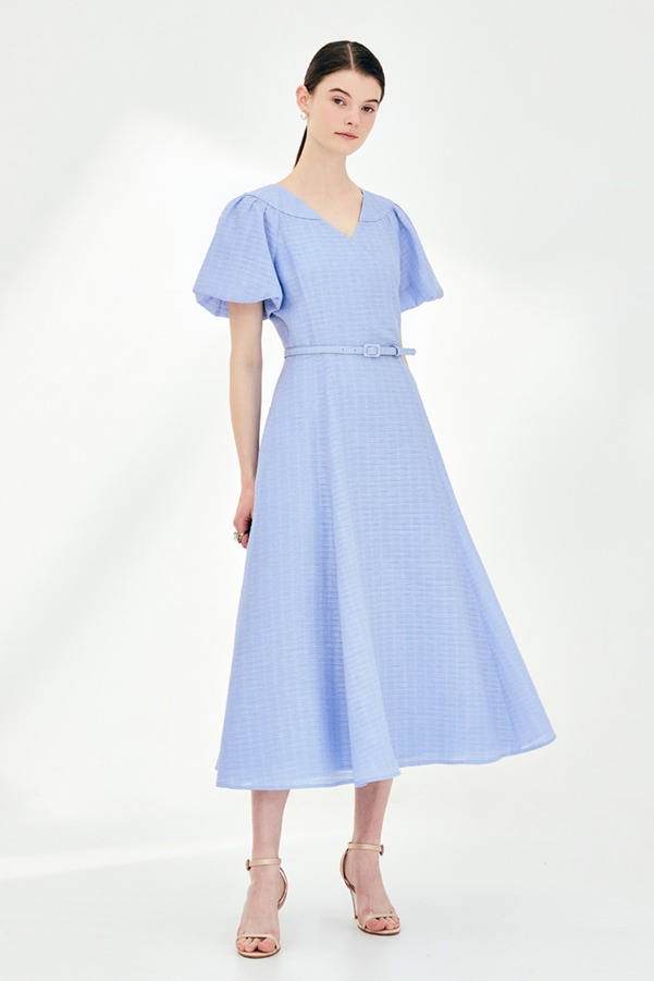[6/30 예약배송]KINSLEY Volume sleeve wrap detail dress (Cornflower Blue)