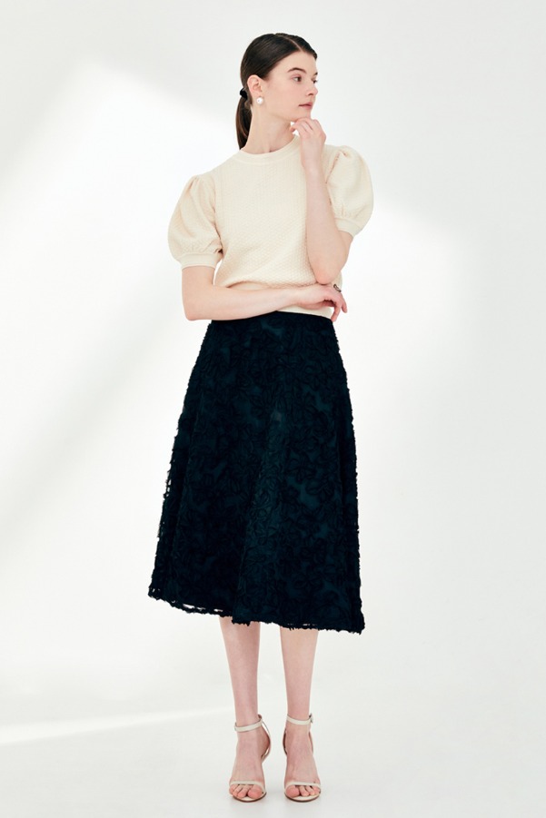 [6/2 예약배송]ERIN Floral chiffon full skirt (Black)