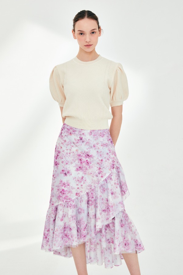 [6/9 예약배송]SAMANTHA Floral wraped tulle skirt (Pink flower)