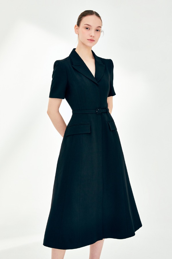 [6/23 예약배송]REBECCA Pocket detail A-line dress (Black)