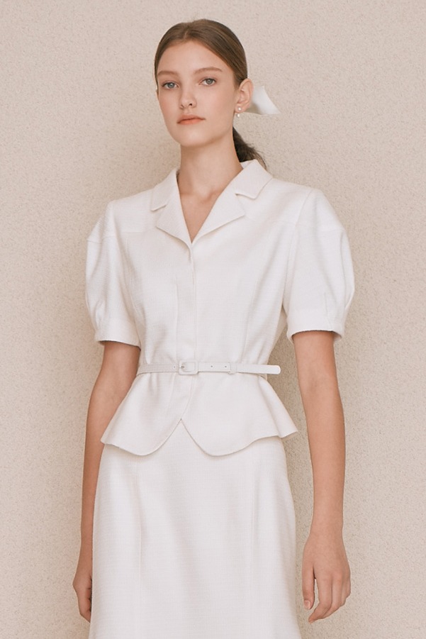 FLEUR Puff short sleeve peplum jacket (Ivory)