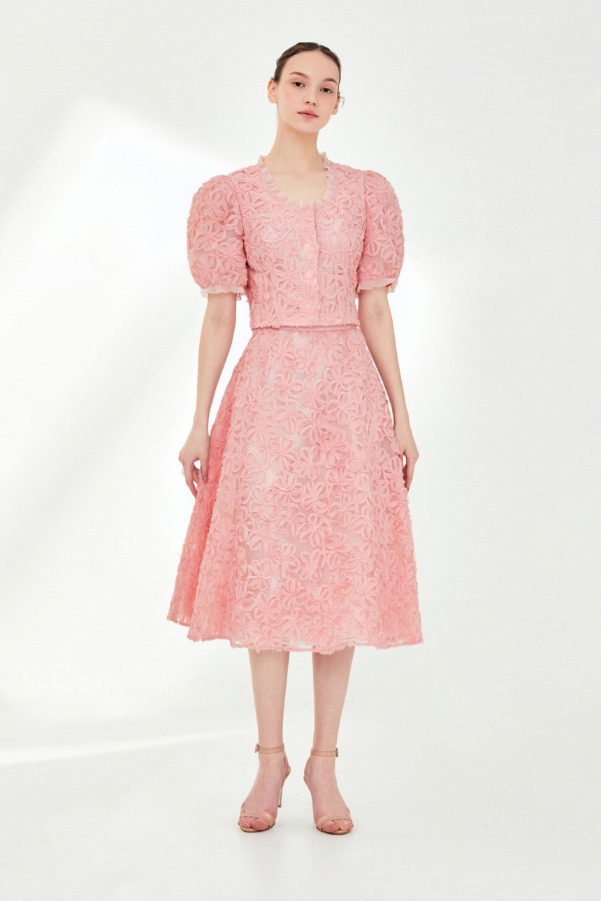 [박은빈 착용]ERIN Floral chiffon full skirt (Light pink)