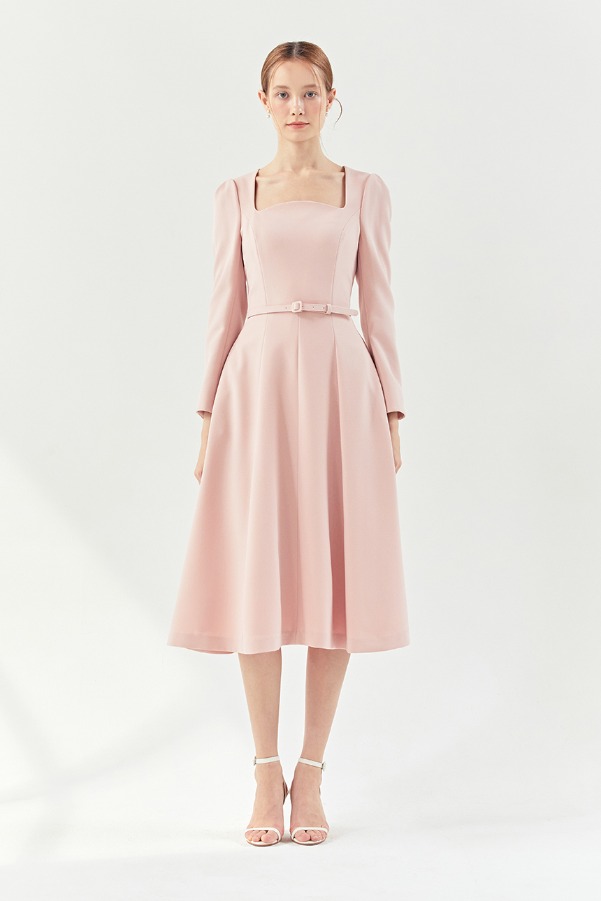 [차예련 착용]PENELOPE Square neck flared dress (Pastel pink)