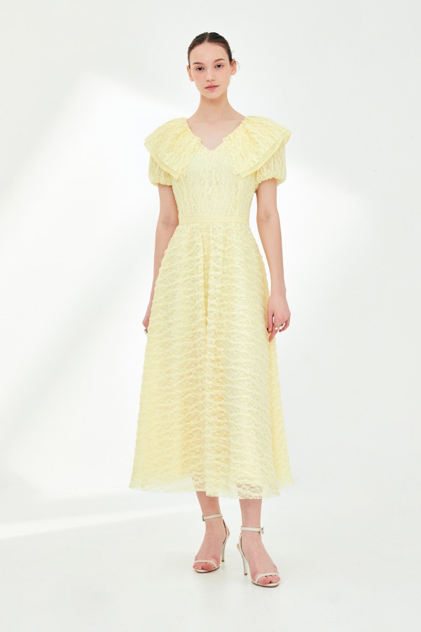 [박은빈 착용]DILLAILA Layered collar lace flare dress (Yellow)