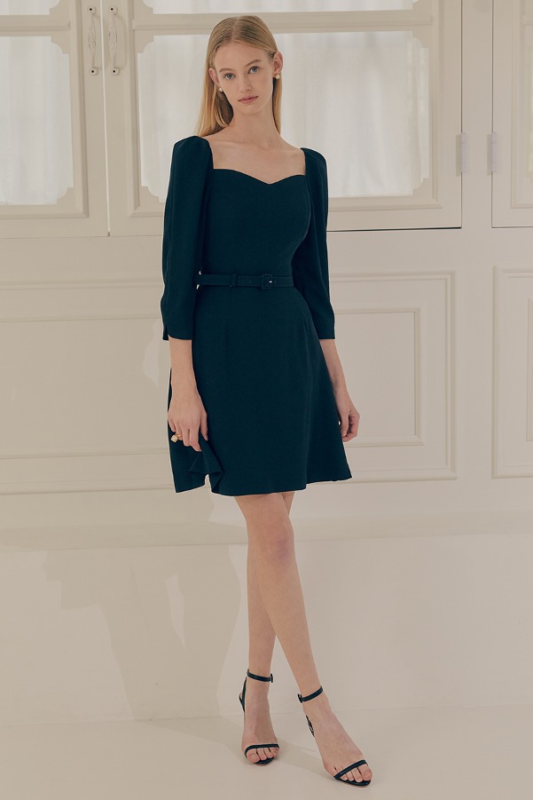 GISELLE Sweetheart square neck puff-sleeve mini dress (Black)