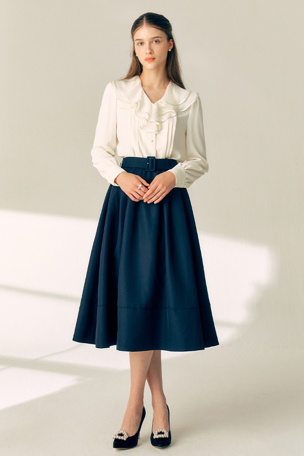 VAILA Waist tuck detail voluminous skirt (Navy)