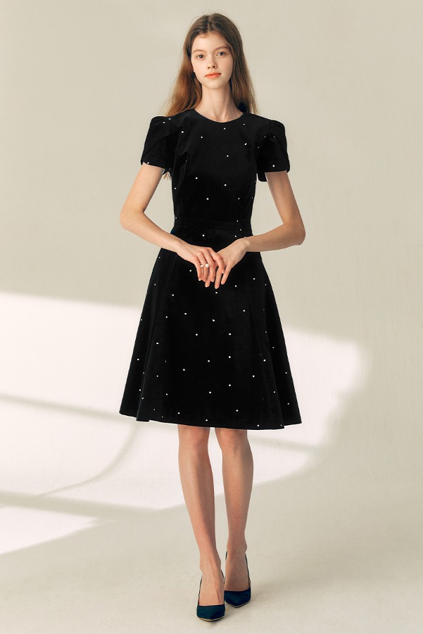 [1/2 예약배송]SELINA Ribbon detail velvet dress (Black)