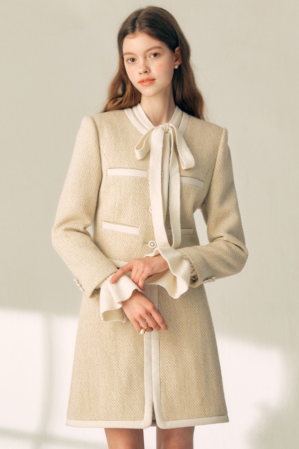 MAMIE Combination wool short jacket (Sand beige&amp;Ivory)