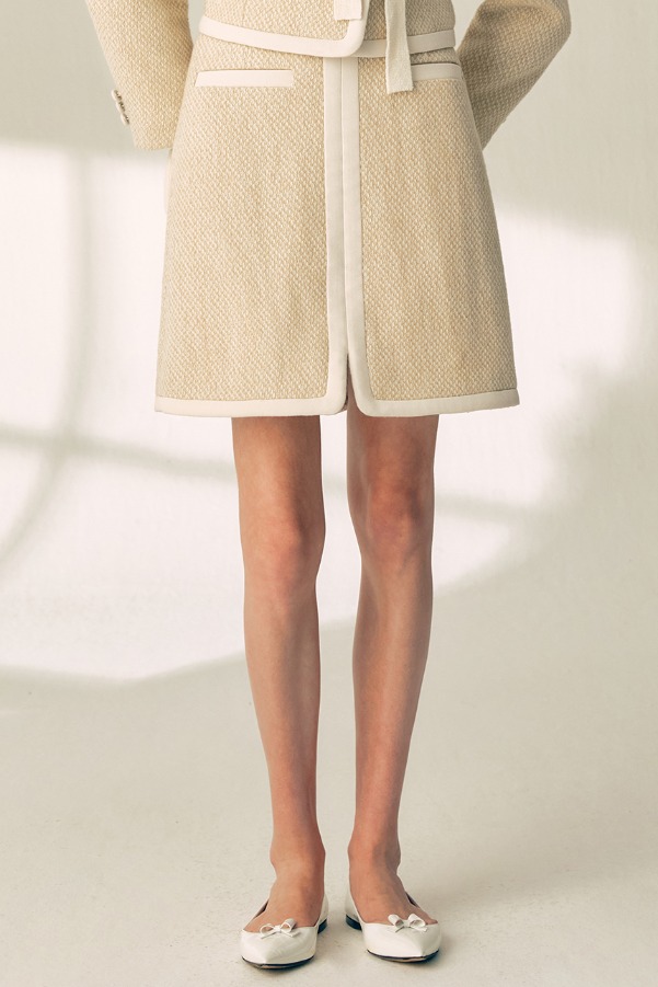 EMERY Combination A-line wool skirt (Sand beige&amp;Ivory)