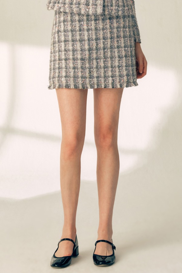 RITA H-line tweed wool mini skirt (Gray)