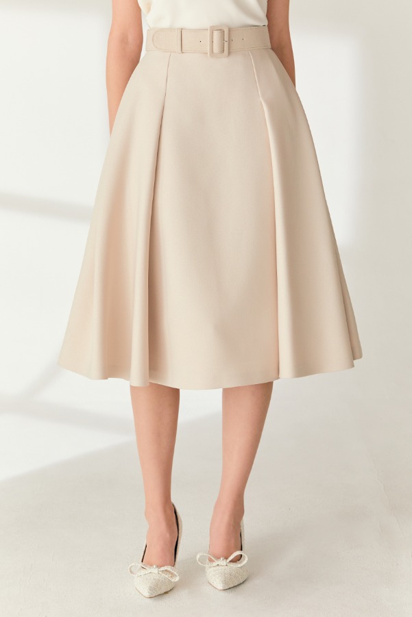 MARISSA Tuck detailed midi skirt (Light beige)