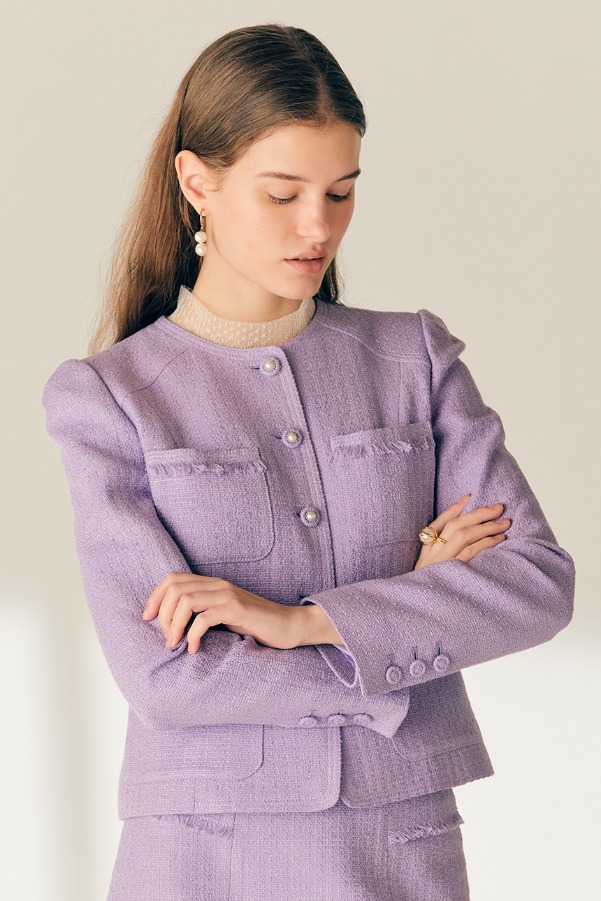 [보라끌레르 착용]GRETA Round neck tweed jacket (Lavender)