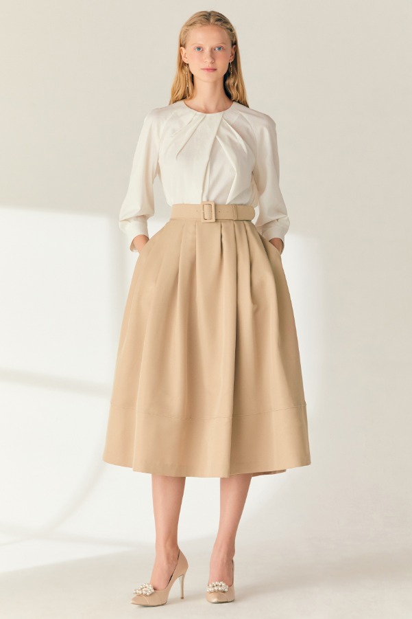 VAILA Waist tuck detail voluminous skirt (Beige)