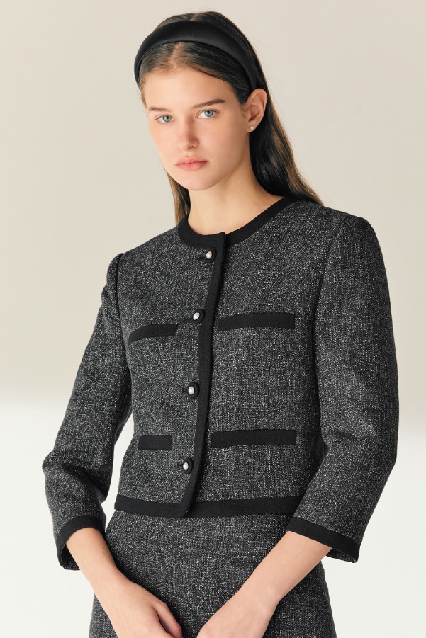 [아이유 착용]FREYA Combination cropped jacket (Melange charcoal)