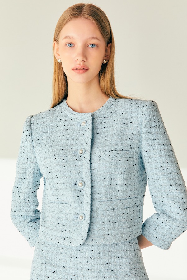 BRIELLE Cropped tweed jacket (Minty blue)