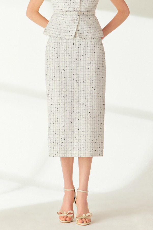 MIRANDA H-line tweed long skirt (Ivory)