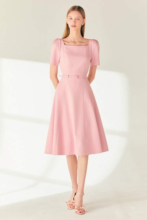ROSANNA Square neck midi dress (Pink)