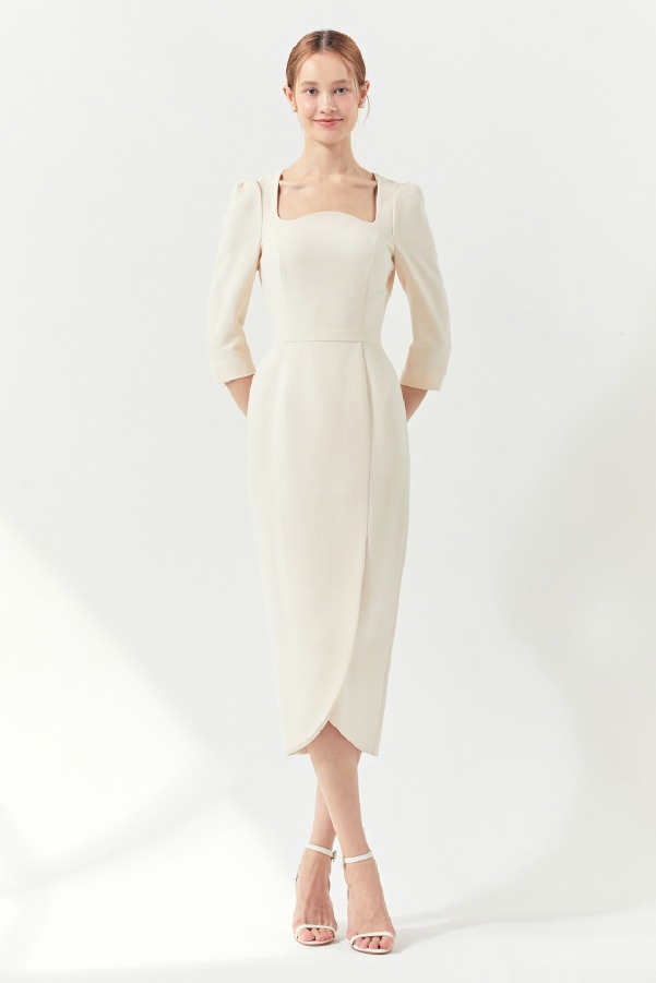 AMELIA Square neck tulip-skirt dress (Ivory)