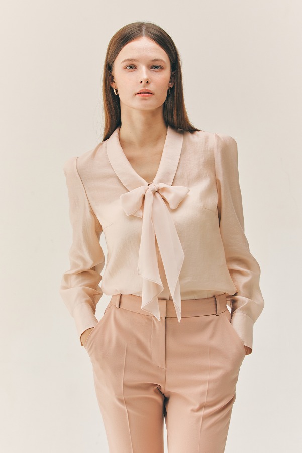 [4/29 예약배송]LAUREL Chiffon tie layered blouse (Soft pink)