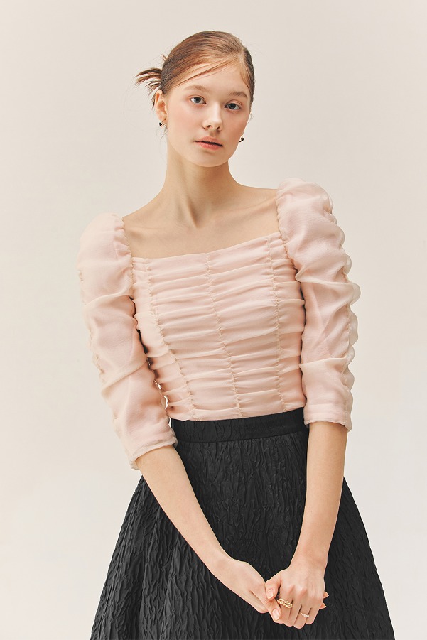 DAKOTA Square neck shirring detailed blouse (Pale pink)