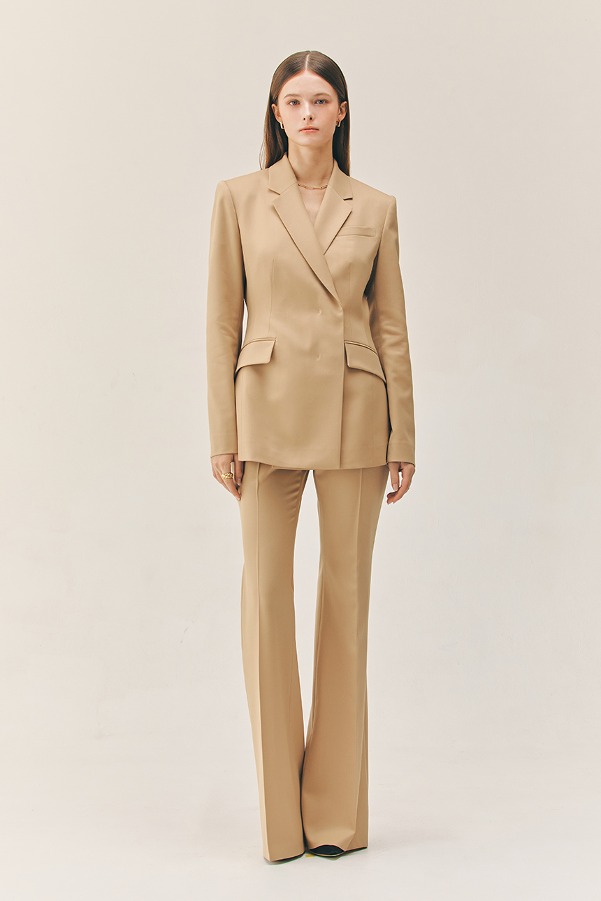 [SET]TRINITY Double breasted tailored blazer + VASHTI Bootcut wool trousers (Camel beige)