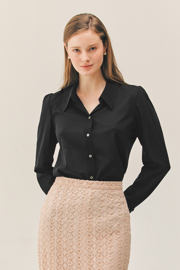 HAISLEY Stand collar silk blouse (Black)