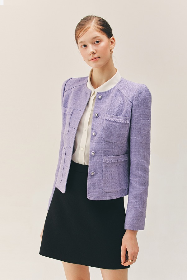 [아이유, 보라끌레르 착용]GRETA Round neck tweed jacket (Lavender)