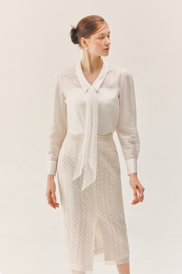 LAUREL Chiffon tie layered blouse (Ivory)