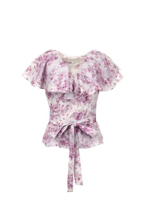 [김민정 착용]SAMANTHA Floral wraped tulle blouse (Pink flower)