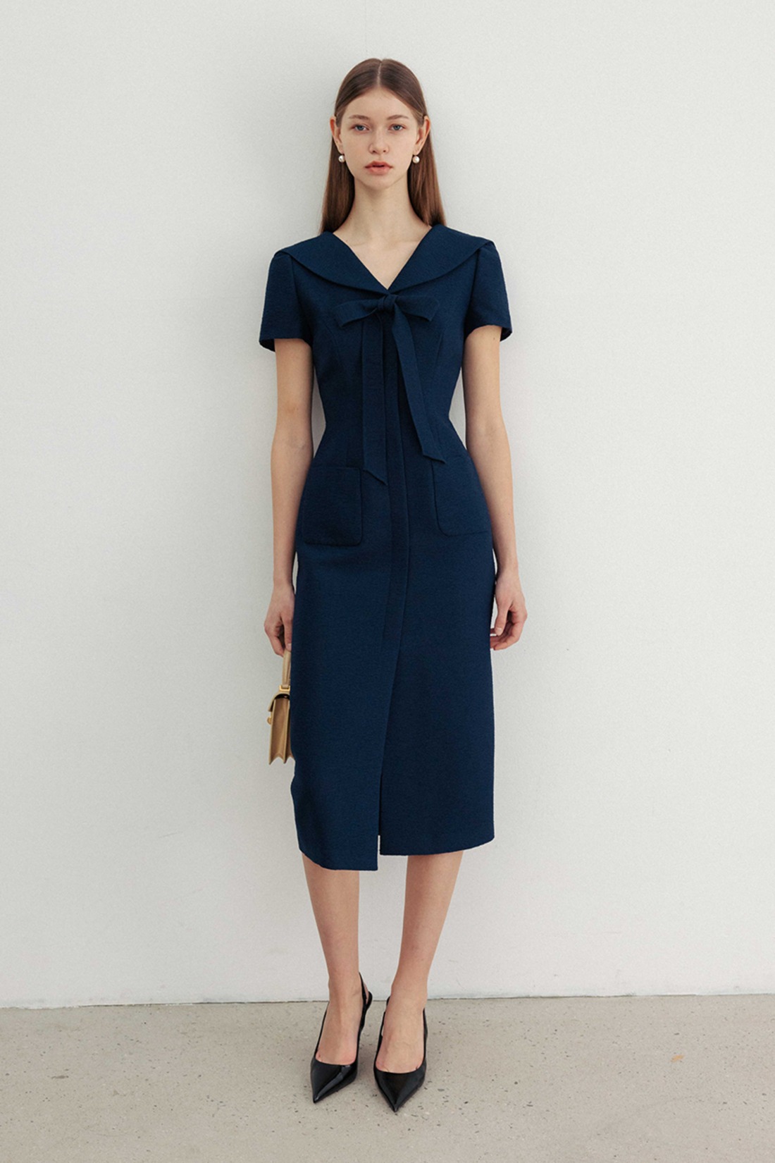 BAU by Bride And You★ V-neck ribbon tie chiffon dress ★2色 BRIDE AND YOU