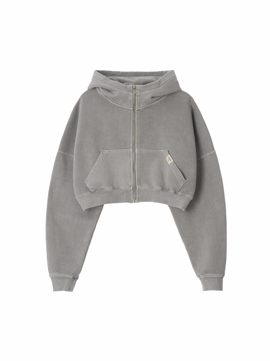 G CLASSIC WASHED CROP ZIP UP (GRAY)